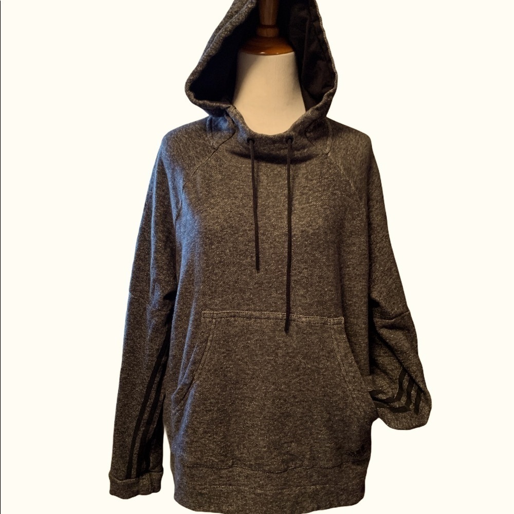 Adidas gray and black hoodie, stripes behind arms